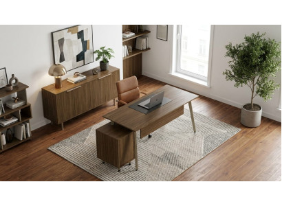 Elegante Büroeinrichtung Edler Cheftisch Robustes Sideboard Kommode