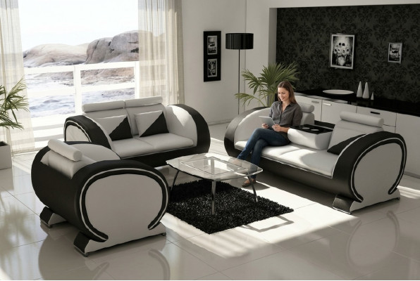 Canapé en cuir avec fonction bar, canapé design, canapé 3 places, canapé de relaxation.