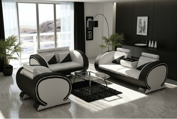 Canapé en cuir avec fonction bar, canapé design, canapé 3 places, canapé de relaxation.