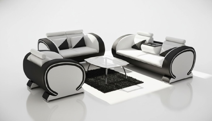 Canapé en cuir avec fonction bar, canapé design, canapé 3 places, canapé de relaxation.