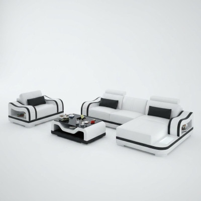 Canapé en cuir Canapé Paysage vivant Canapé d'angle + Fauteuil Ensemble d'angle Moderne G8030E
