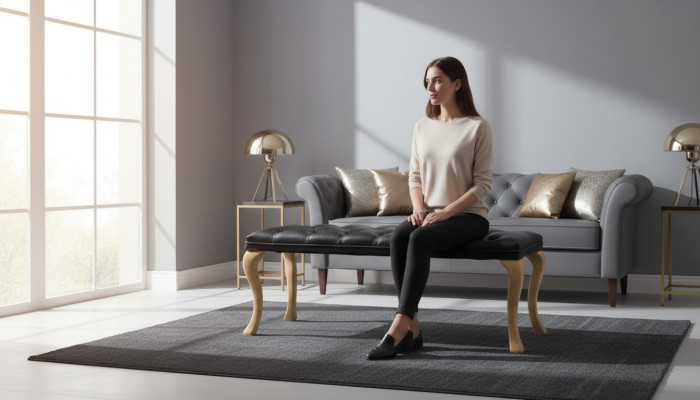 Chaise longue Chesterfield Liège siège tabouret cuir textile 50x50x45 /120x40x45
