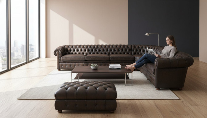 Canapé d'angle classique Canapé d'angle Canapé Sofa Rembourrage en cuir Siège Chesterfield Suite