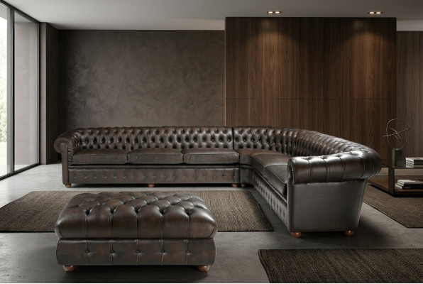 Canapé d'angle classique Canapé d'angle Canapé Sofa Rembourrage en cuir Siège Chesterfield Suite
