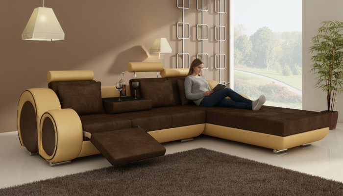Canapé d'angle Canapé Canapé Canapé Coin Upholstery Living Paysage Canapé d'angle en cuir Suite nouveau Madrid II