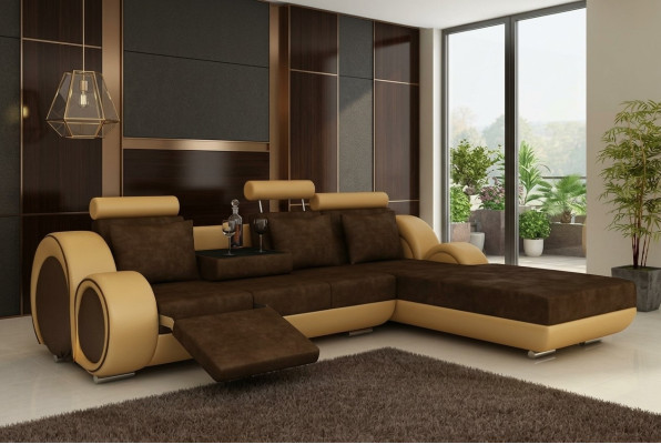 Canapé d'angle Canapé Canapé Canapé Coin Upholstery Living Paysage Canapé d'angle en cuir Suite nouveau Madrid II
