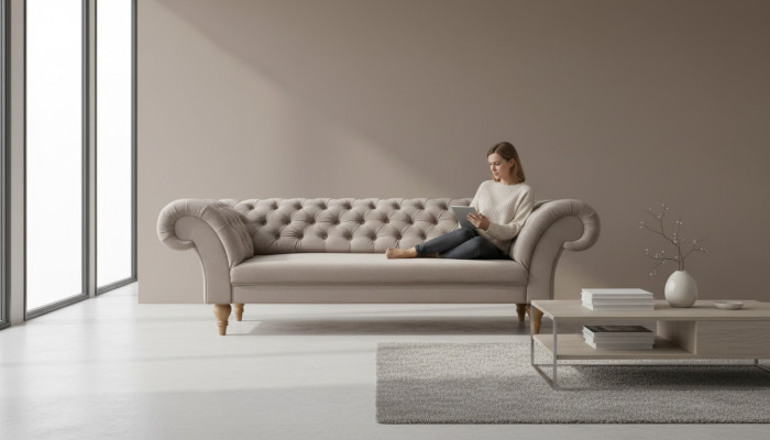 CANAPÉ CHESTERFIELD EN TISSU - ENSEMBLE DE CANAPÉS EN TISSU 3 PLACES NEUF FABRIQUÉ EN UE