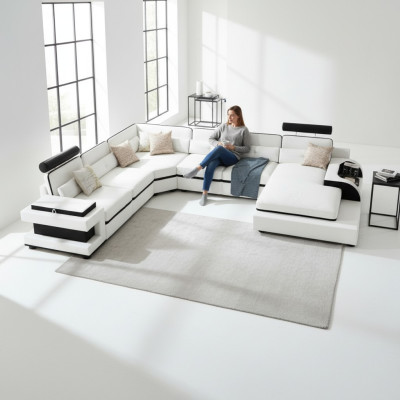 Canapé en cuir canapé salon paysage canapé d'angle suite d'angle décoration design moderne