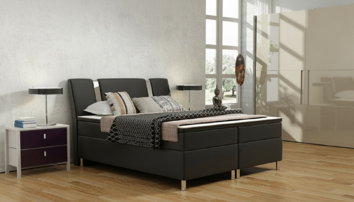 Lit à sommier tapissier avec cadre en cuir pour hôtel, y compris matelas et lit en cuir Visco.