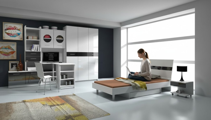 Salle pour jeunes 7 jours Chambre complète Lits d'enfants Armoire Bureau neuf