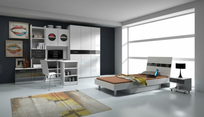 Salle pour jeunes 7 jours Chambre complète Lits d'enfants Armoire Bureau neuf