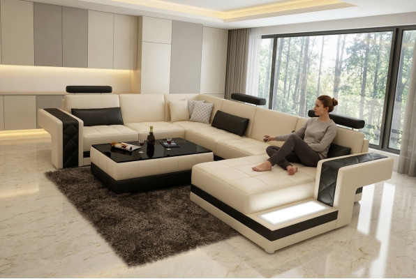 Canapé moderne en cuir canapé canapé paysage vivant canapé d'angle suite d'angle design de décoration