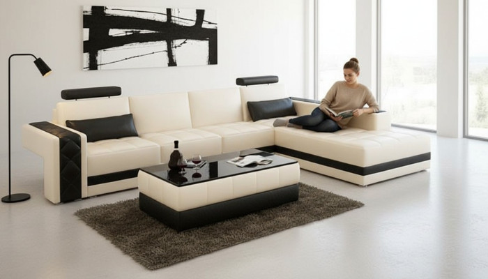 Canapé en cuir Canapé Coin Canapé en forme de L Suite Design Moderne