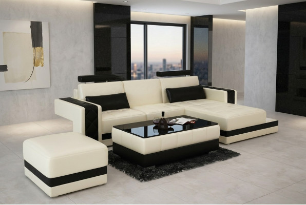 Canapé en cuir canapé salon paysage canapé d'angle coin décoration design suite moderne