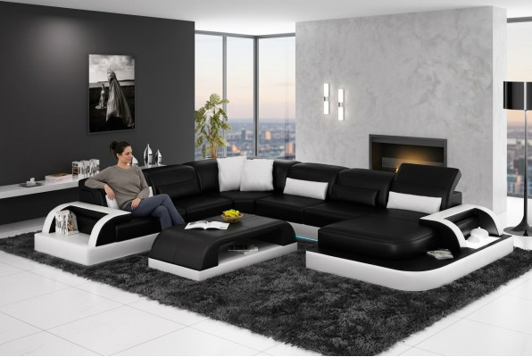 Canapé en cuir Canapé Canapé en forme de L Salon d'angle Suite d'angle Design Moderne Nouveau Canapé L6012