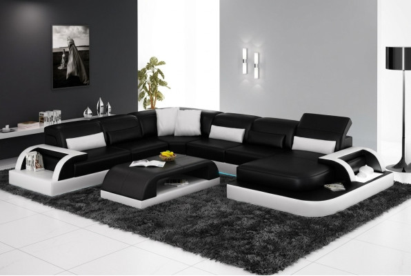Canapé en cuir Canapé Canapé en forme de L Salon d'angle Suite d'angle Design Moderne Nouveau Canapé L6012