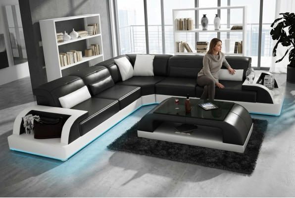 Canapé en cuir canapé paysage vivant canapé d'angle coin décor moderne suite de design