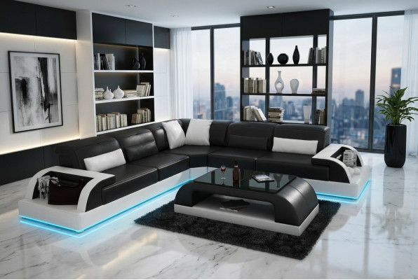 Canapé en cuir canapé paysage vivant canapé d'angle coin décor moderne suite de design