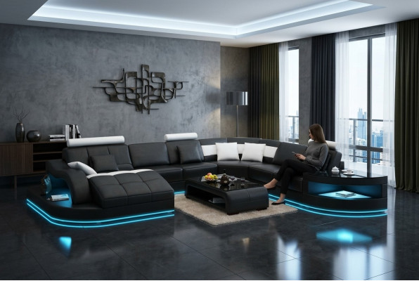Canapé en cuir Canapé Canapé d'angle Canapé d'angle Suite d'angle Design Moderne Nouveau Canapé