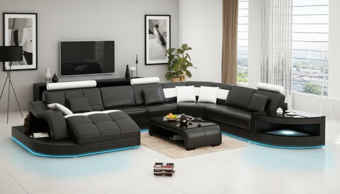 Canapé en cuir Canapé Canapé d'angle Canapé d'angle Suite d'angle Design Moderne Nouveau Canapé