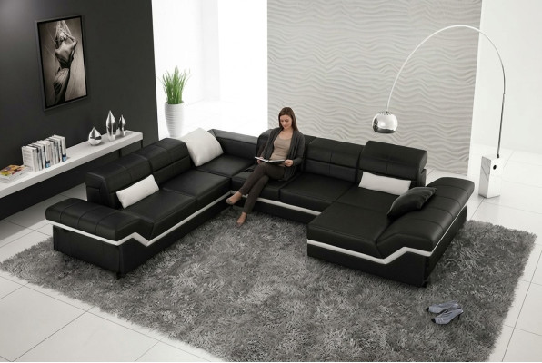 CANAPÉ EN CUIR XXL Salon paysager Canapé d'angle DESIGN CANAPÉ CANAPÉ Suite Canapé d'angle neuf