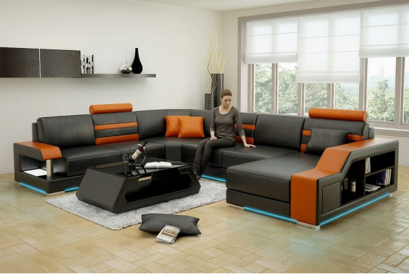 Canapé en cuir Canapé Salon paysage Coin Canapé Eck Suite Design Moderne nouveau Canapé L6016