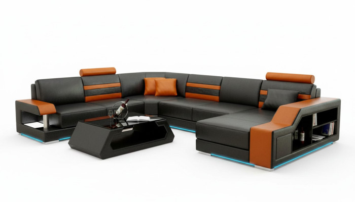Canapé en cuir Canapé Salon paysage Coin Canapé Eck Suite Design Moderne nouveau Canapé L6016