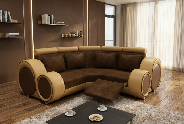Canapé d'angle Canapé Sofa Revêtement Paysage de vie Tissu Canapé d'angle Suite Tissu BER-X