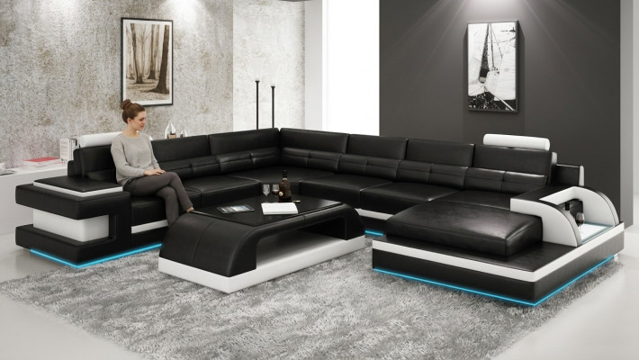 Canapé en cuir Canapé paysage vivant Canapé d'angle Suite d'angle Design Canapé moderne L6017