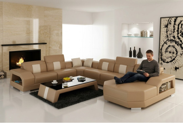 Canapé en cuir canapé Canapé paysage vivant Canapé d'angle Suite d'angle Eck Design Moderne Canapé R7003 nouveau