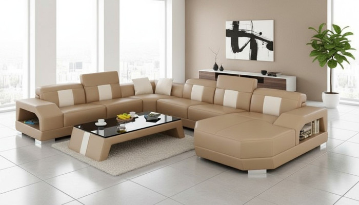 Canapé en cuir canapé Canapé paysage vivant Canapé d'angle Suite d'angle Eck Design Moderne Canapé R7003 nouveau