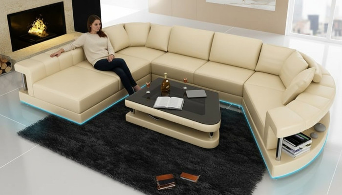 Canapé Canapé en cuir Canapé Canapé living Canapé d'angle Suite d'angle Design Moderne