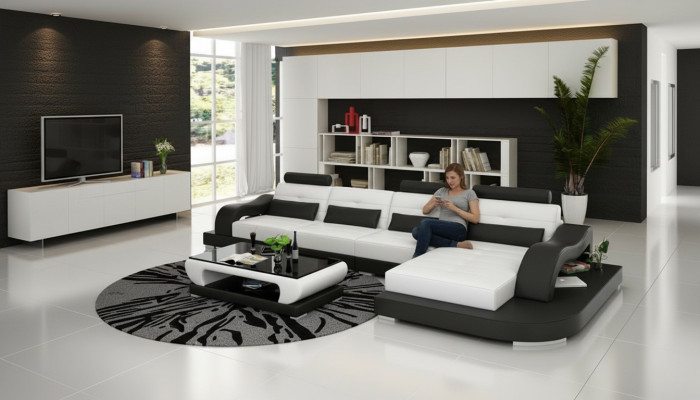 Canapé Canapé en cuir Canapé Salon Canapé d'angle Suite canapé d'angle Design moderne