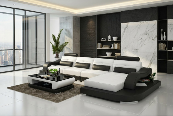 Canapé Canapé en cuir Canapé Salon Canapé d'angle Suite canapé d'angle Design moderne