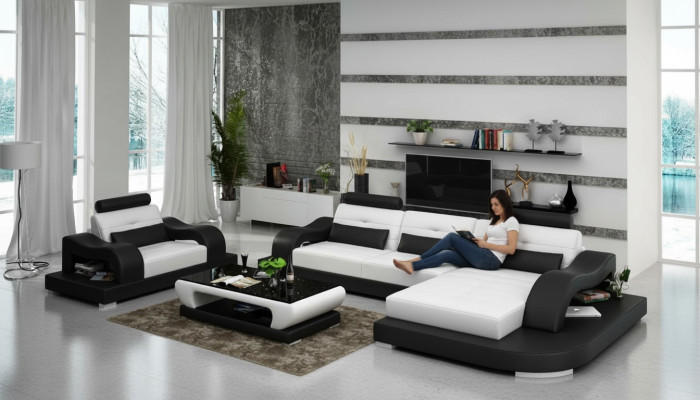 Canapé en cuir Canapé Paysage vivant Canapé d'angle Fauteuil de coin Conception moderne Canapé G8005E
