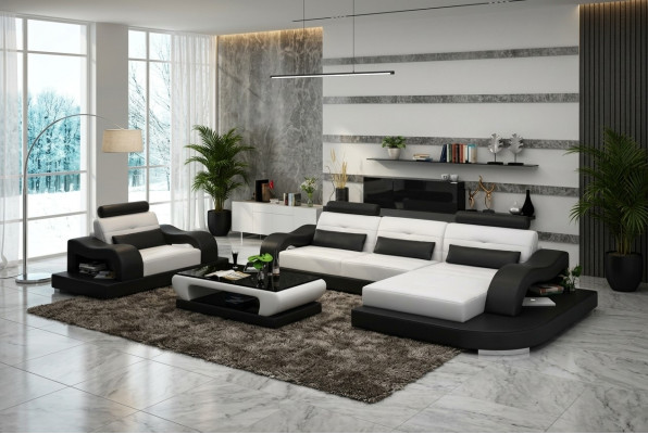 Canapé en cuir Canapé Paysage vivant Canapé d'angle Fauteuil de coin Conception moderne Canapé G8005E