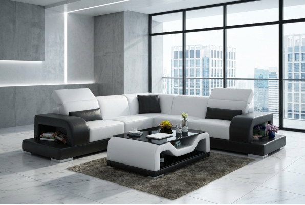 Canapé en cuir Canapé d'angle en L Style de vie moderne Suite en forme de L Design Décor