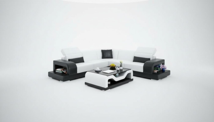 Canapé en cuir Canapé d'angle en L Style de vie moderne Suite en forme de L Design Décor