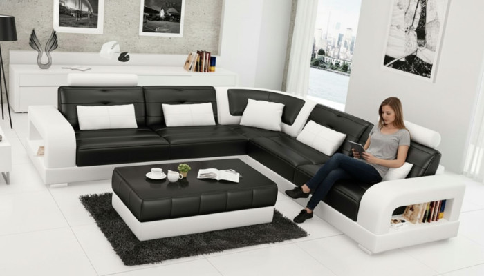 CANAPÉ EN CUIR SOFA Canapé d'angle Canapé d'angle Ensemble de canapés CANAPÉ DESIGN Paysage de vie