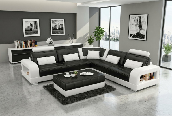 CANAPÉ EN CUIR SOFA Canapé d'angle Canapé d'angle Ensemble de canapés CANAPÉ DESIGN Paysage de vie