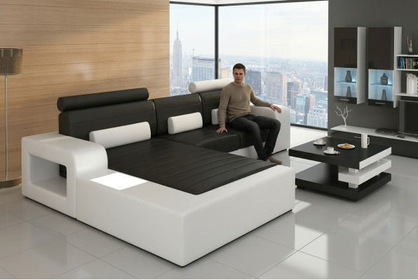 Cuir *MOD H2209 BETA* Ensemble canapé d'angle LEDERCOUCH nouveau SOFA Suite Canapé d'angle