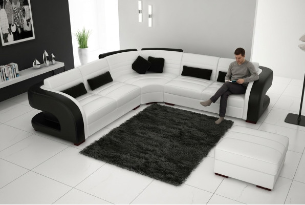 Canapé d'angle rembourré DESIGN LIVING paysage en cuir, SUITE SOFA Bergamo.