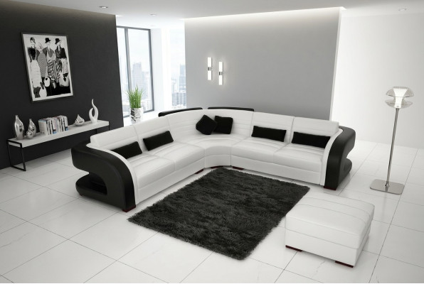 Canapé d'angle rembourré DESIGN LIVING paysage en cuir, SUITE SOFA Bergamo.