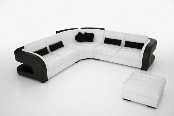 Canapé d'angle rembourré DESIGN LIVING paysage en cuir, SUITE SOFA Bergamo.