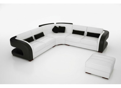 Canapé d'angle rembourré DESIGN LIVING paysage en cuir, SUITE SOFA Bergamo.