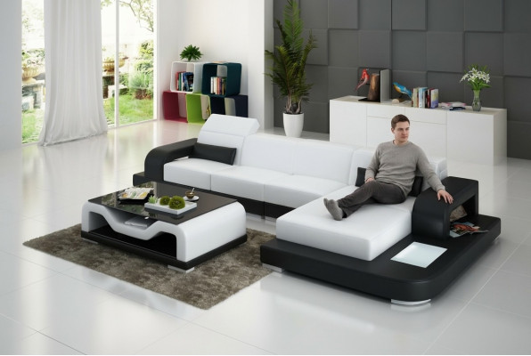 Canapé en cuir Canapé Paysage vivant Canapé d'angle Suite d'angle Design Canapé moderne