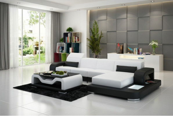 Canapé en cuir Canapé Paysage vivant Canapé d'angle Suite d'angle Design Canapé moderne