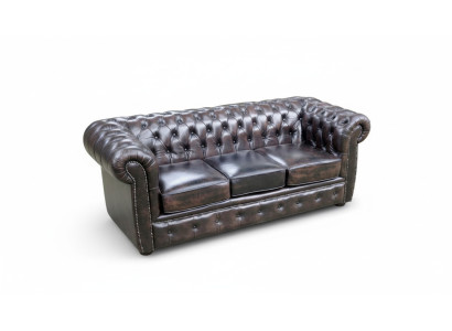 CHESTERFIELD SOFA 3 SITZER LEDERSOFA COUCH POLSTER GARNITUR TROBAY NEU
