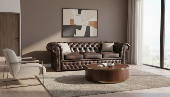 Canapé Chesterfield Sofa en cuir, ensemble rembourré, Leicester, nouvelles canapés de salon.