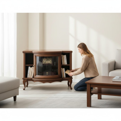 Meuble TV de style classique ou antique, modèle WRTVM, avec base et armoire latérale.